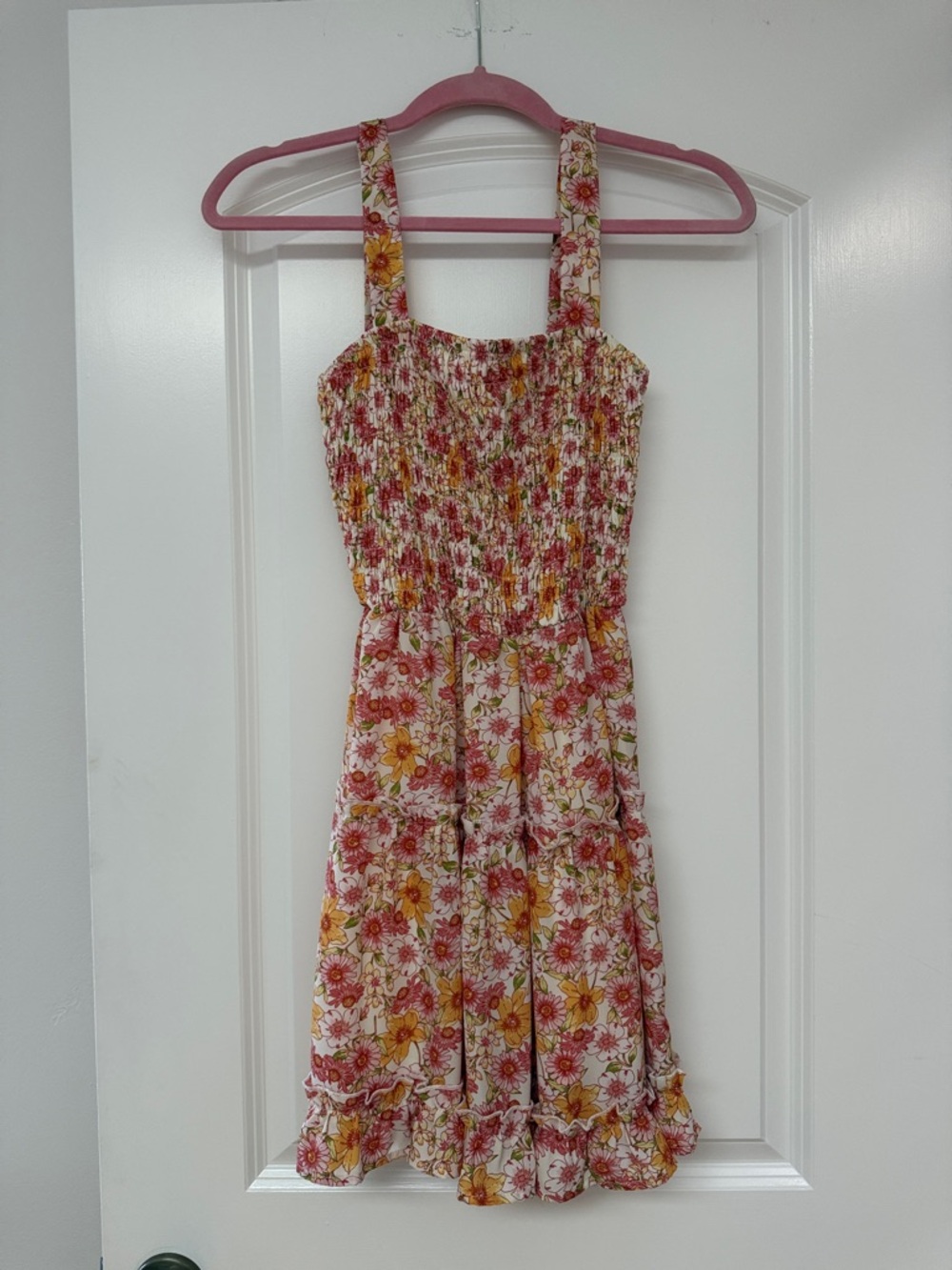 Jessica Simpson Pink and Yellow Floral Smocked Mini Dress